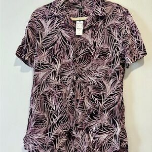 Express Purple Leaf Print Button Down Shirt